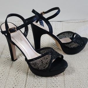 8 peep toe ankle strap platform embelished